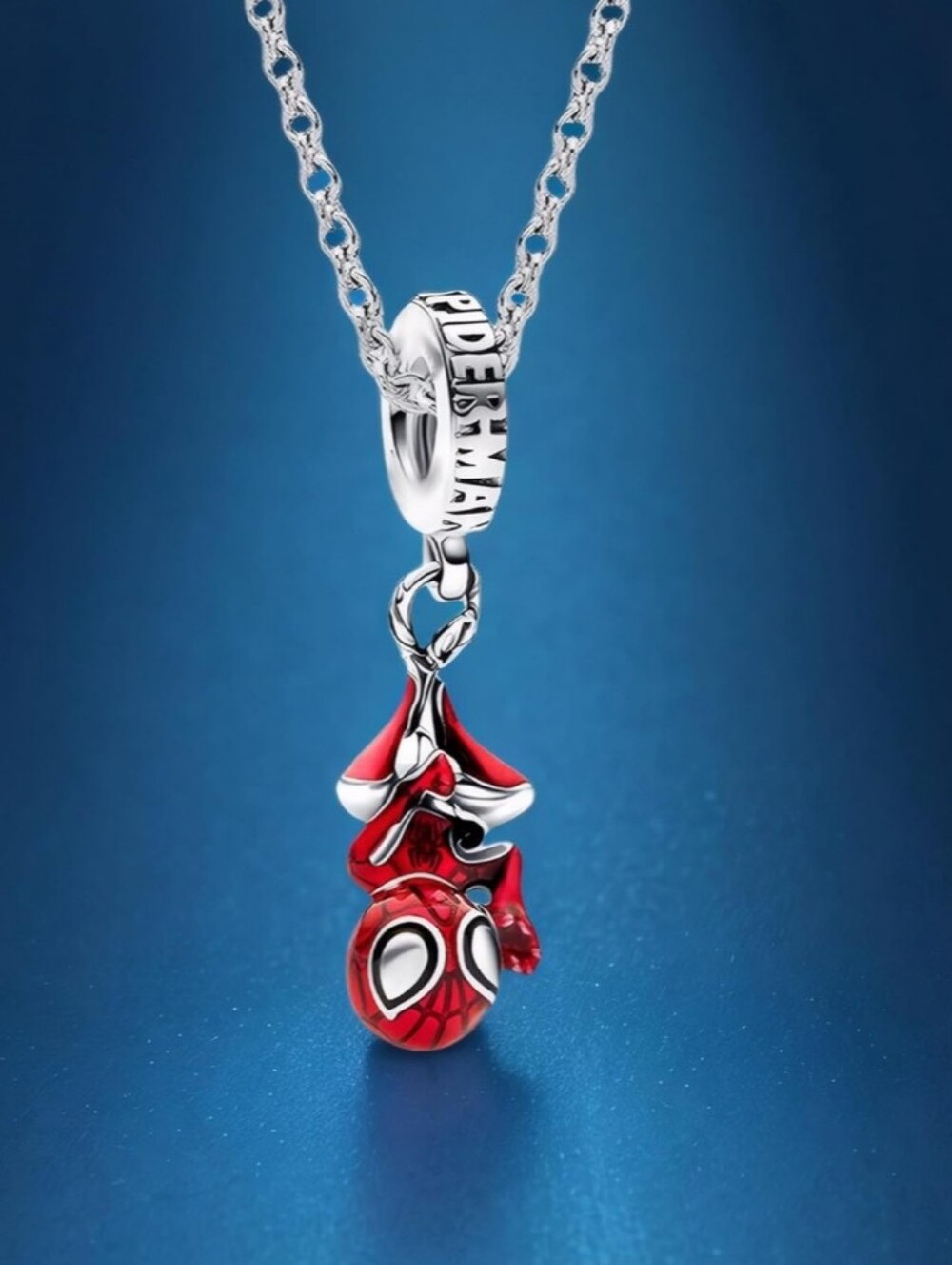Spider-Man Red Enamel Hanging Charm Necklace - Official Style